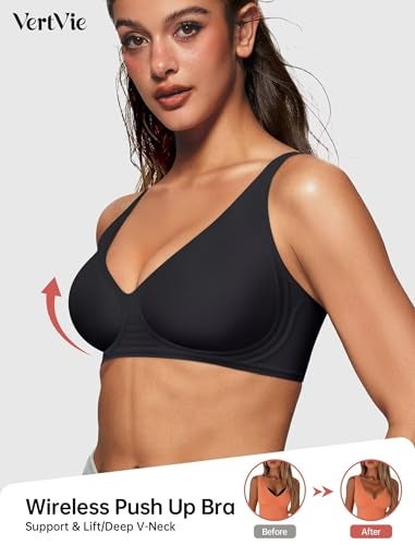 Vertvie Jelly Wireless Bras for Women Push Up Plunge Seamless T-Shirt Bras No Underwire Supportive Full Coverage Bralettes(Black,Medium) - Image 2
