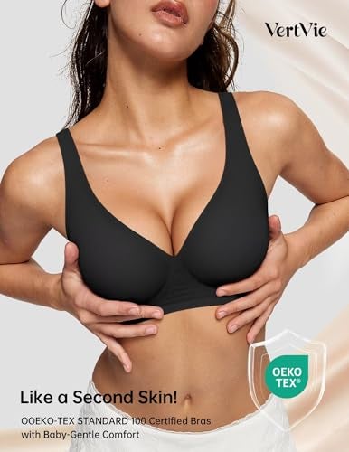 Vertvie Jelly Wireless Bras for Women Push Up Plunge Seamless T-Shirt Bras No Underwire Supportive Full Coverage Bralettes(Black,Medium) - Image 4