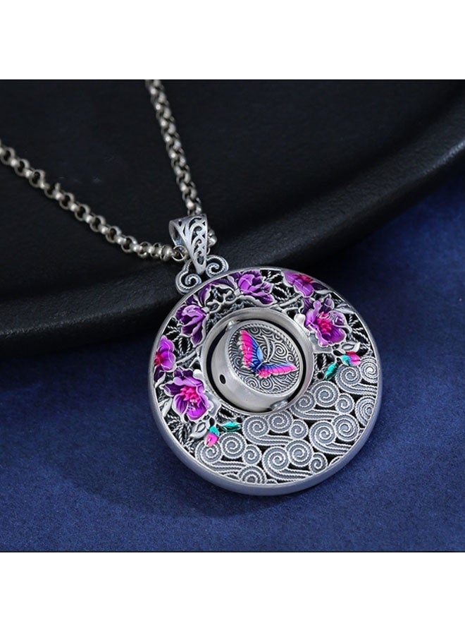 Neutral Butterfly and enamel flower - peace buckle jewelry pendant personality versatile trendy style hip-hop street retro European and American trendy men and women car keychain accessories personality pendant (retro silver) - Image 1
