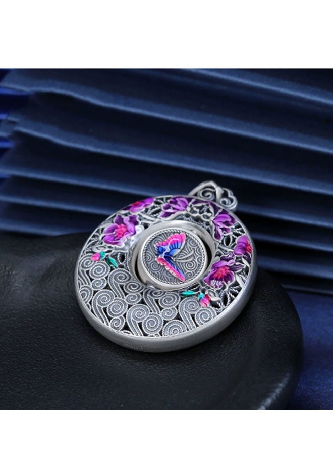 Neutral Butterfly and enamel flower - peace buckle jewelry pendant personality versatile trendy style hip-hop street retro European and American trendy men and women car keychain accessories personality pendant (retro silver) - Image 2