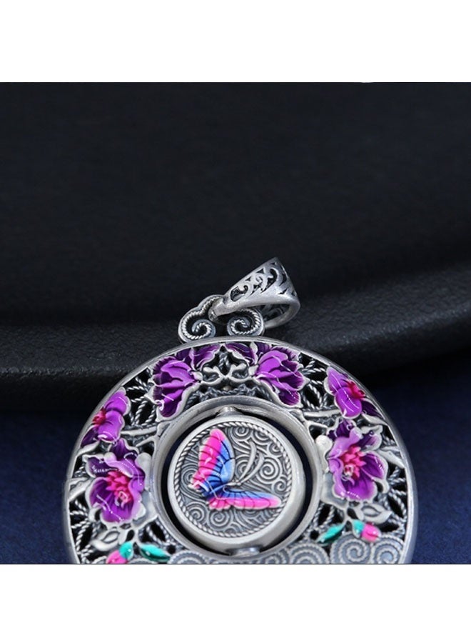 Neutral Butterfly and enamel flower - peace buckle jewelry pendant personality versatile trendy style hip-hop street retro European and American trendy men and women car keychain accessories personality pendant (retro silver) - Image 3