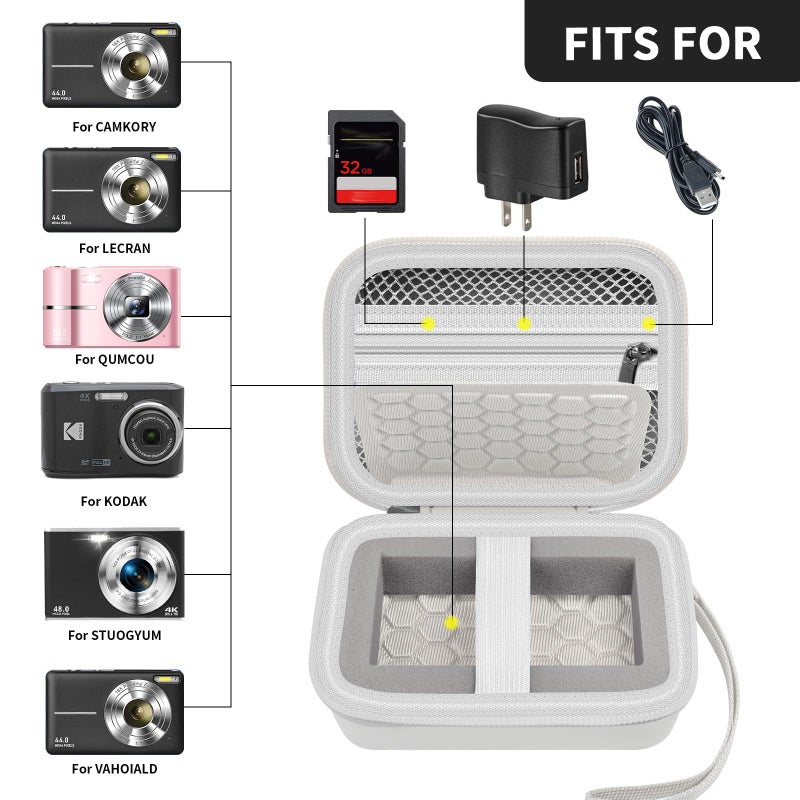 Comecase Carrying & Protective Case for Digital Camera, for CAMKORY/for Kodak Pixpro/for Canon PowerShot ELPH 180/190 / for Sony DSCW800 DSCW830 Cameras for Travel(Bag Only)- White - Image 2