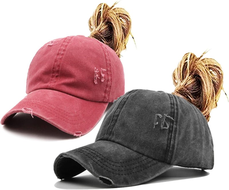 ProMindFun Womens Pony Hat High Ponytail Baseball Cap Girls Messy Bun Caps Camouflage Trucker Bad Hair Day Adjustable Dad Hat - Image 1