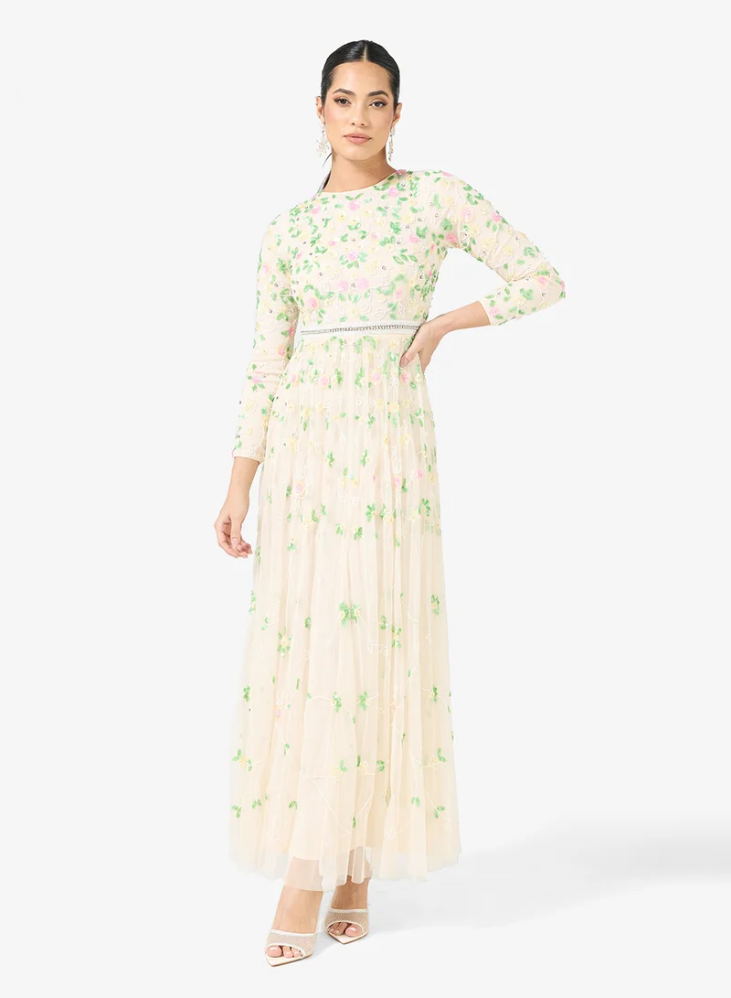 Embellished Sequin Modest Long Sleeve Maxi Dress