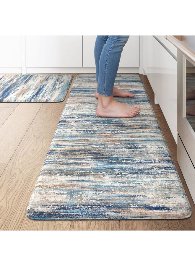 KIMODE Kitchen Mats for Floor Anti Fatigue, 17"x47"+17"x29" Farmhouse Kitchen Rugs Sets of 2, Padded Kitchen Floor Mats, Comfort Standing Mats for Sink Laundry Office Desk Dark Blue Grey - Image 1