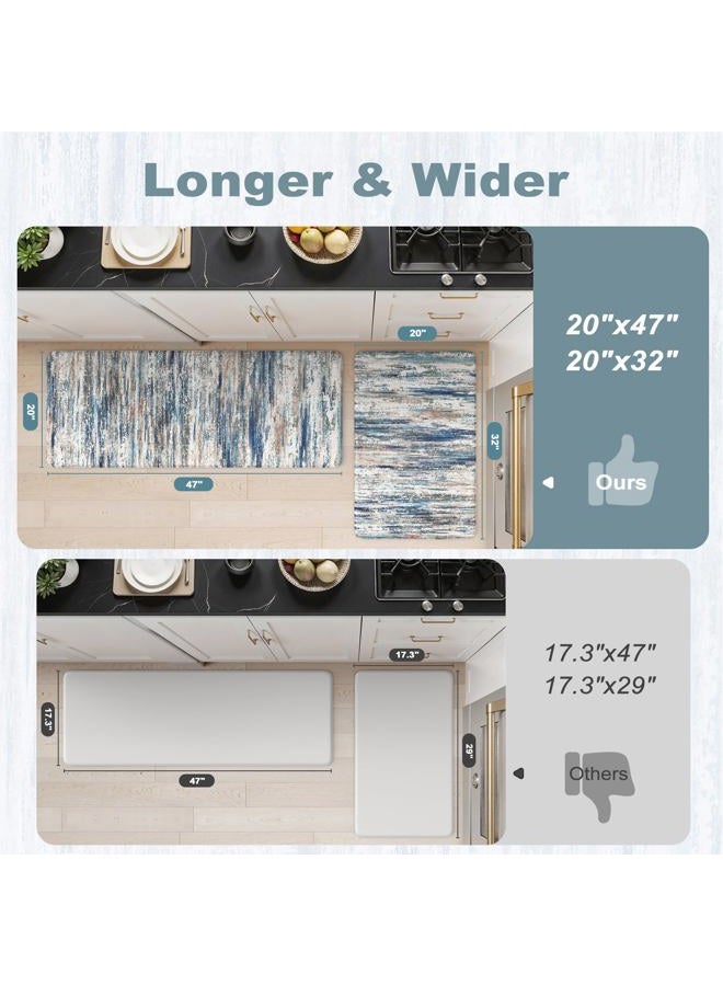 KIMODE Kitchen Mats for Floor Anti Fatigue, 17"x47"+17"x29" Farmhouse Kitchen Rugs Sets of 2, Padded Kitchen Floor Mats, Comfort Standing Mats for Sink Laundry Office Desk Dark Blue Grey - Image 2