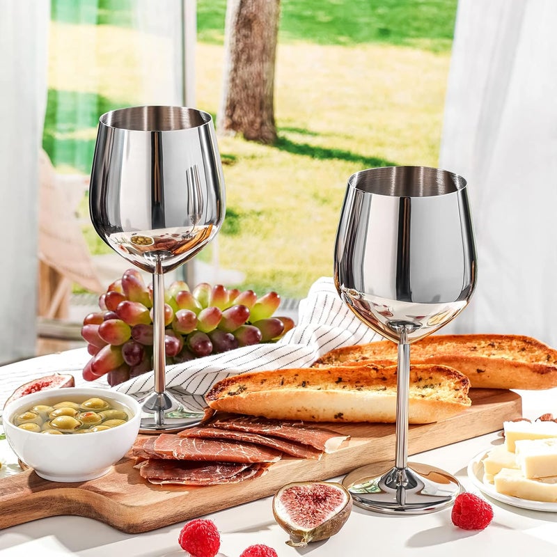 WOTOR Stainless Steel Wine Glasses Set of 4, 18oz Unbreakable Metal Wine Glass, Fancy, Unique Wine Goblets for Outdoor, Travel, Camping and Pool, Ideal Gift for Wine Lovers (Silver) - Image 2