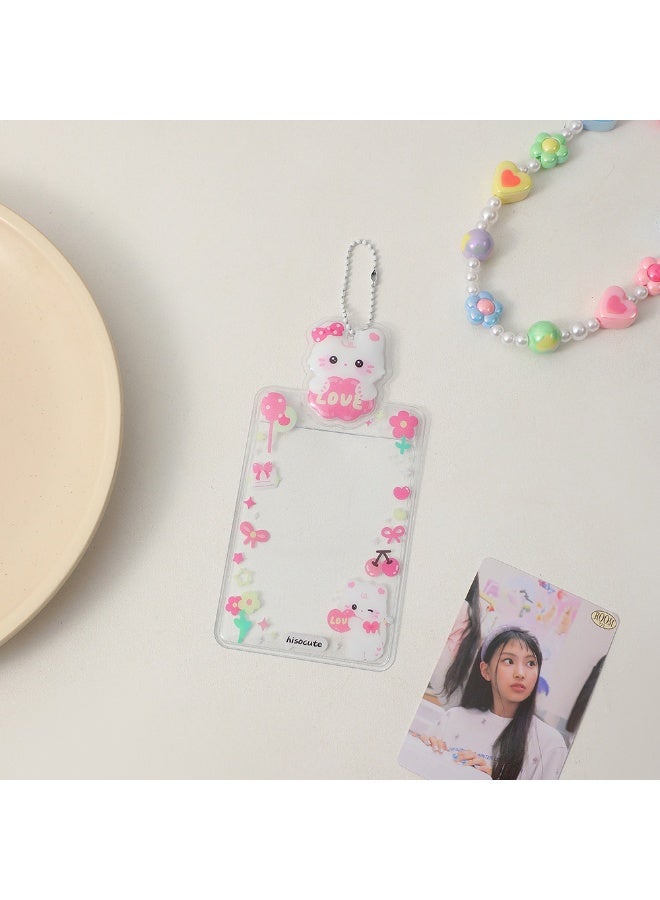 NIBEMINENT 1 - Piece Cute Girl's Big Head Sticker Kpop Photo Card Holder Pendant Key Chain ID Badge Holder ID Card Holder Photo Card Protector for School ID Office ID Access Card for Women Girls - Image 1