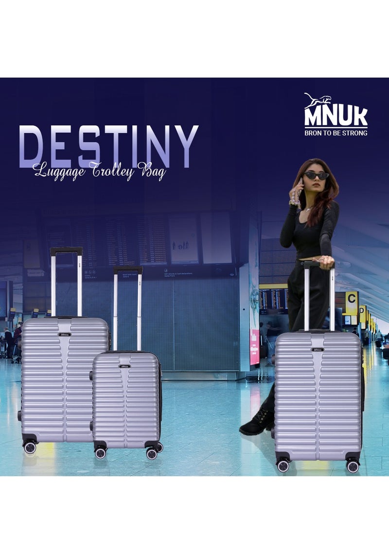MNUK - Destiny Carry-on Luggage - 20 Inch | Hardside Soft Handle Trolley with TSA Lock |Double 360° 8 Wheeler| Cabin Size, Silver - Image 1