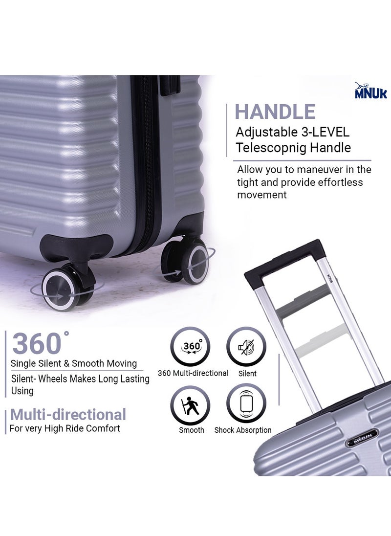 MNUK - Destiny Carry-on Luggage - 20 Inch | Hardside Soft Handle Trolley with TSA Lock |Double 360° 8 Wheeler| Cabin Size, Silver - Image 1