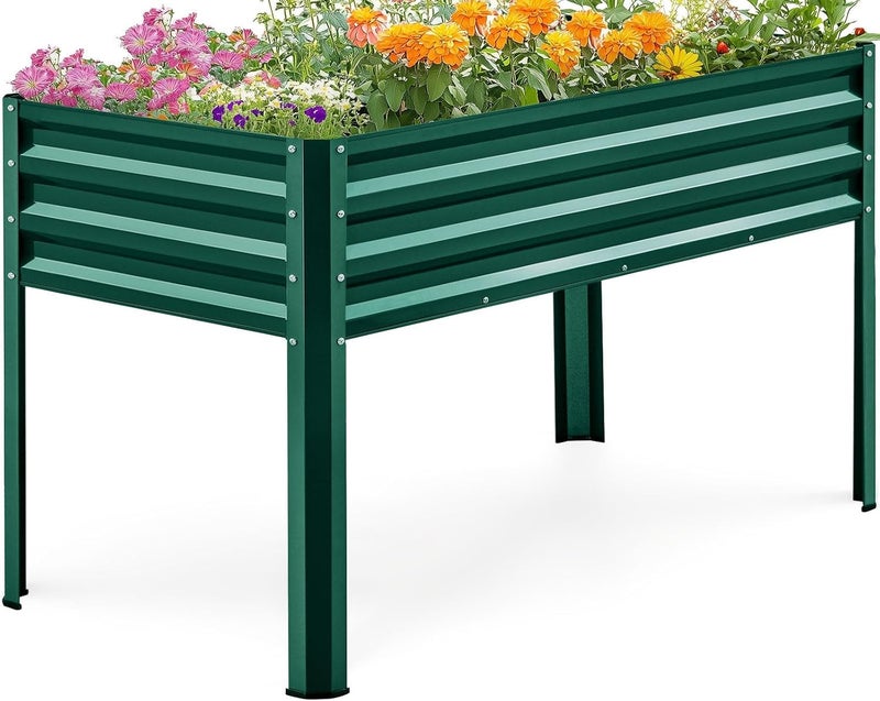 Kingbird KING BIRD Large Raised Garden Bed with Legs Galvanized Elevated Planter Box 48Ã—24Ã—32 in for Backyard, Patio, Balcony, 400lb Capacity, Green - Image 1