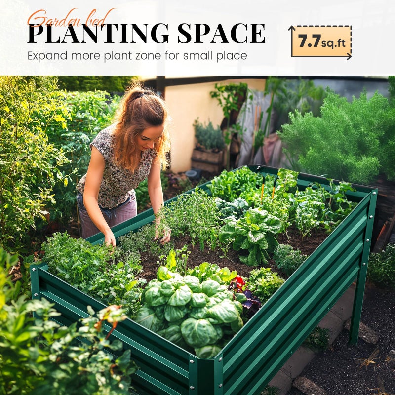 Kingbird KING BIRD Large Raised Garden Bed with Legs Galvanized Elevated Planter Box 48Ã—24Ã—32 in for Backyard, Patio, Balcony, 400lb Capacity, Green - Image 2