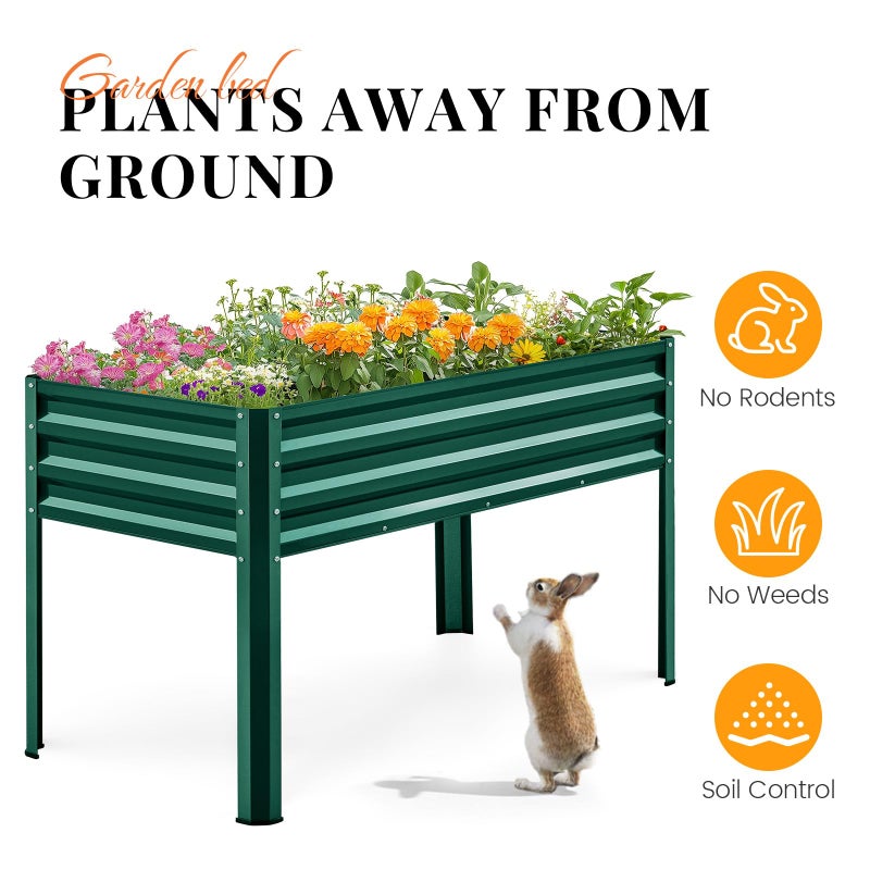 Kingbird KING BIRD Large Raised Garden Bed with Legs Galvanized Elevated Planter Box 48Ã—24Ã—32 in for Backyard, Patio, Balcony, 400lb Capacity, Green - Image 4