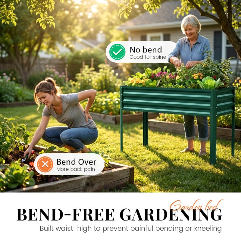 Kingbird KING BIRD Large Raised Garden Bed with Legs Galvanized Elevated Planter Box 48Ã—24Ã—32 in for Backyard, Patio, Balcony, 400lb Capacity, Green - Image 3
