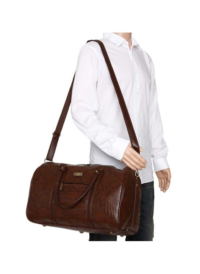 Fur Jaden Brown Textured Leatherette Stylish & Spacious Weekender Duffle Bag for Travel for Men and Women - Image 3