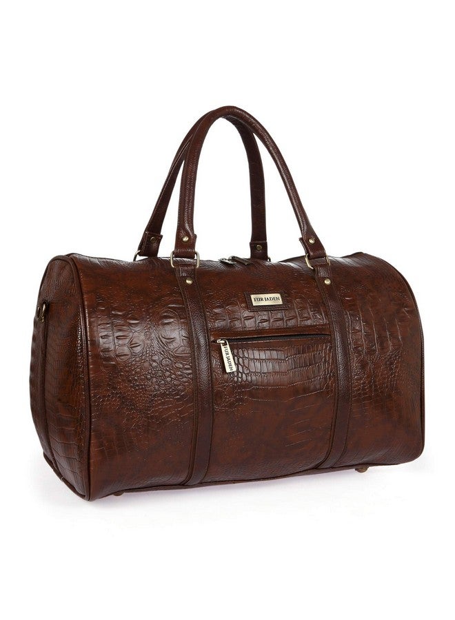 Fur Jaden Brown Textured Leatherette Stylish & Spacious Weekender Duffle Bag for Travel for Men and Women - Image 1