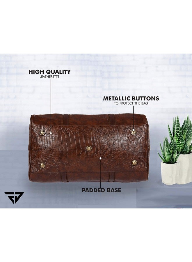 Fur Jaden Brown Textured Leatherette Stylish & Spacious Weekender Duffle Bag for Travel for Men and Women - Image 4