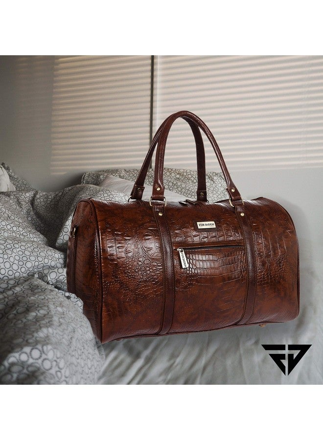 Fur Jaden Brown Textured Leatherette Stylish & Spacious Weekender Duffle Bag for Travel for Men and Women - Image 5