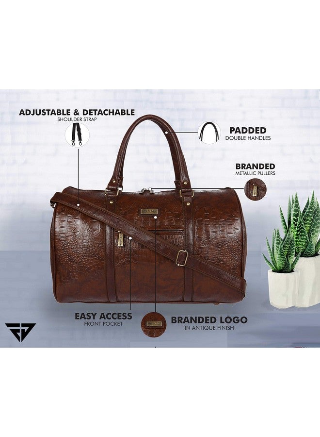 Fur Jaden Brown Textured Leatherette Stylish & Spacious Weekender Duffle Bag for Travel for Men and Women - Image 2