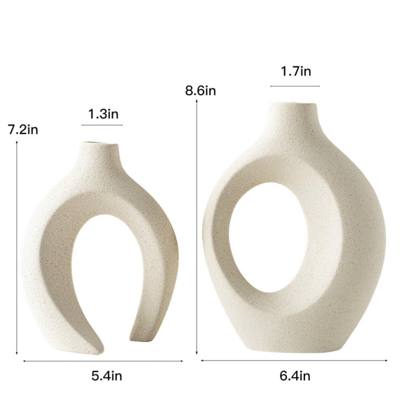 Liotww Snuggle Hollow Ceramic Vase Set of 2 for Coffee Table Decor  Donut Decorative Vases for Boho Modern Table Centerpieces Home Living Room Entryway Table Shelves Decoration (Beige W 6.3"" X H 8.4"") - Image 4