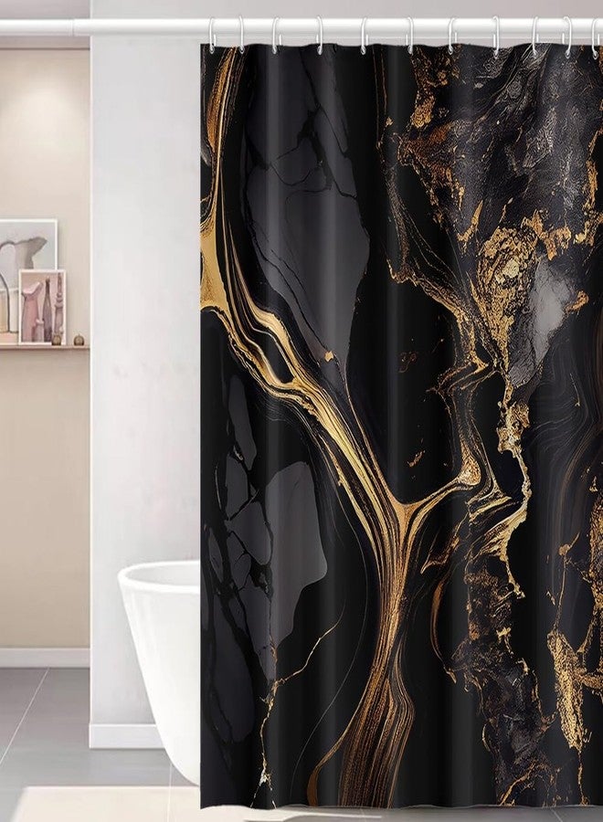 Uiiooazy Black Marble Shower Curtain 72x72 inches for Bathroom Abstract Bathtub Room Partition Decoration Modern Gold Marble Waterproof Fabric Shower Curtains Set with Hooks - Image 2