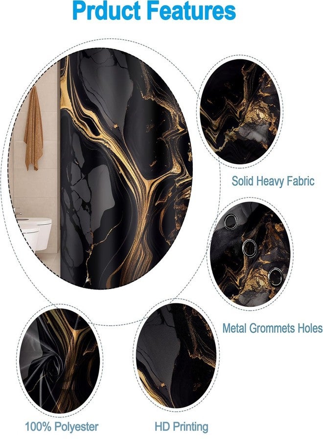 Uiiooazy Black Marble Shower Curtain 72x72 inches for Bathroom Abstract Bathtub Room Partition Decoration Modern Gold Marble Waterproof Fabric Shower Curtains Set with Hooks - Image 4