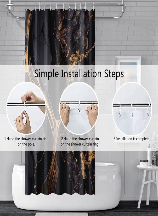 Uiiooazy Black Marble Shower Curtain 72x72 inches for Bathroom Abstract Bathtub Room Partition Decoration Modern Gold Marble Waterproof Fabric Shower Curtains Set with Hooks - Image 5