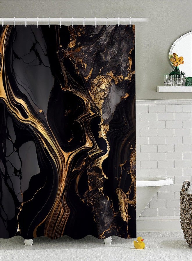 Uiiooazy Black Marble Shower Curtain 72x72 inches for Bathroom Abstract Bathtub Room Partition Decoration Modern Gold Marble Waterproof Fabric Shower Curtains Set with Hooks - Image 1