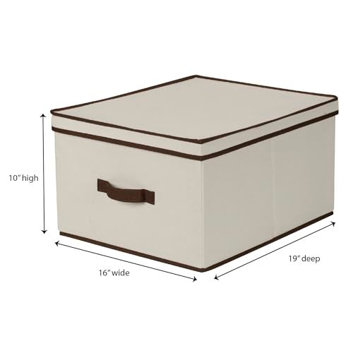 Household Essentials 515 Storage Box with Lid and Handle- Natural Beige Canvas with Brown Trim- Jumbo - Image 3