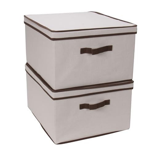 Household Essentials 515 Storage Box with Lid and Handle- Natural Beige Canvas with Brown Trim- Jumbo - Image 5
