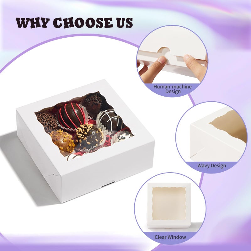 RomanticBaking 21PCS 5x5x2 Inch Bakery Boxes,Cookie Boxes with Window, Pastry Boxes for Macaroon Dessert Cupcake Donut Pastry Muffins - Image 3