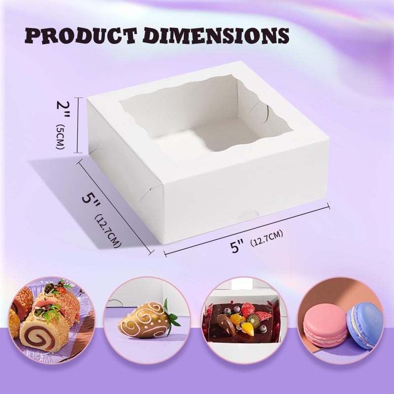RomanticBaking 21PCS 5x5x2 Inch Bakery Boxes,Cookie Boxes with Window, Pastry Boxes for Macaroon Dessert Cupcake Donut Pastry Muffins - Image 2