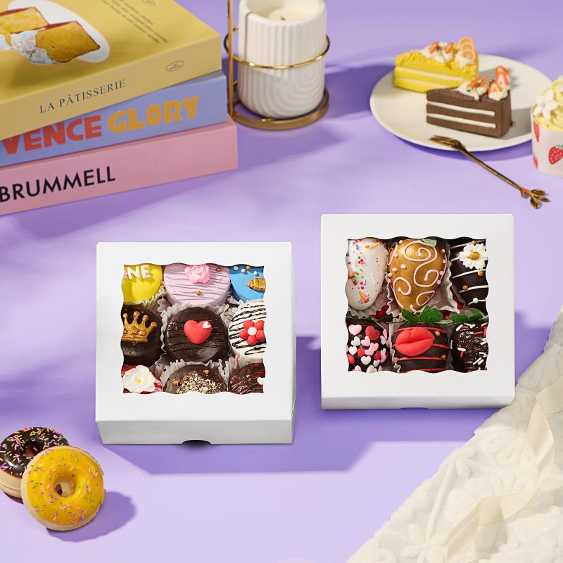 RomanticBaking 21PCS 5x5x2 Inch Bakery Boxes,Cookie Boxes with Window, Pastry Boxes for Macaroon Dessert Cupcake Donut Pastry Muffins - Image 5