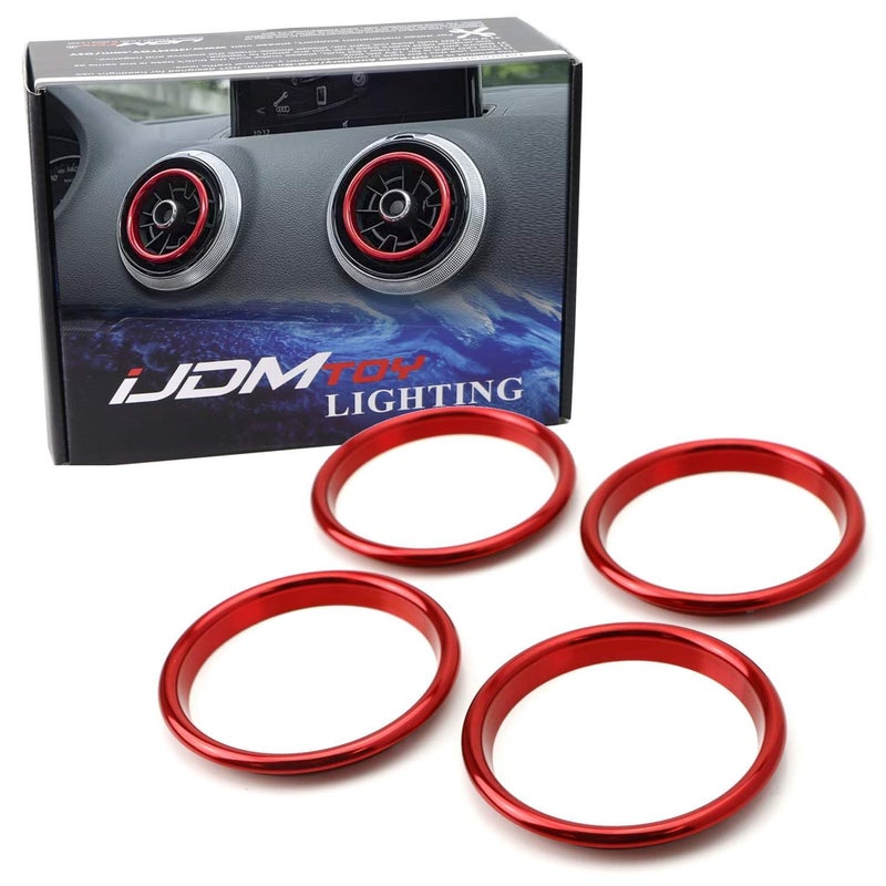 iJDMTOY 4pc Sports Red Aluminum Air Conditioner VentOpening Decoration Ring Trims Compatible with Audi 20152020 A3 S3 RS3 Gen3 Typ 8V