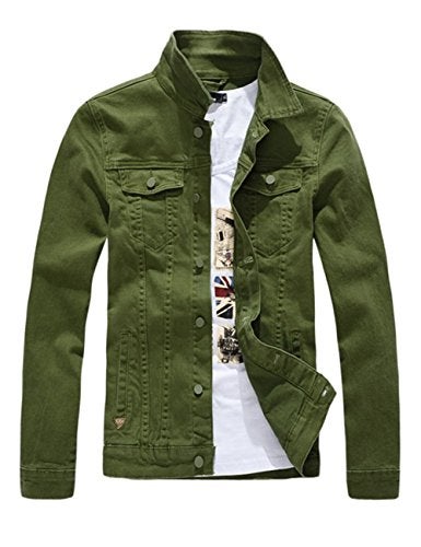 DSDZ Mens Classic Slim Fit Motorcycle Denim Jacket Coat Green MAsian 2XL - Image 1