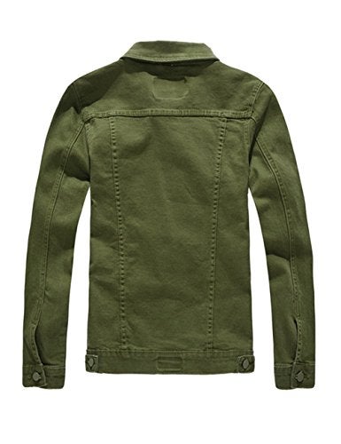 DSDZ Mens Classic Slim Fit Motorcycle Denim Jacket Coat Green MAsian 2XL - Image 3