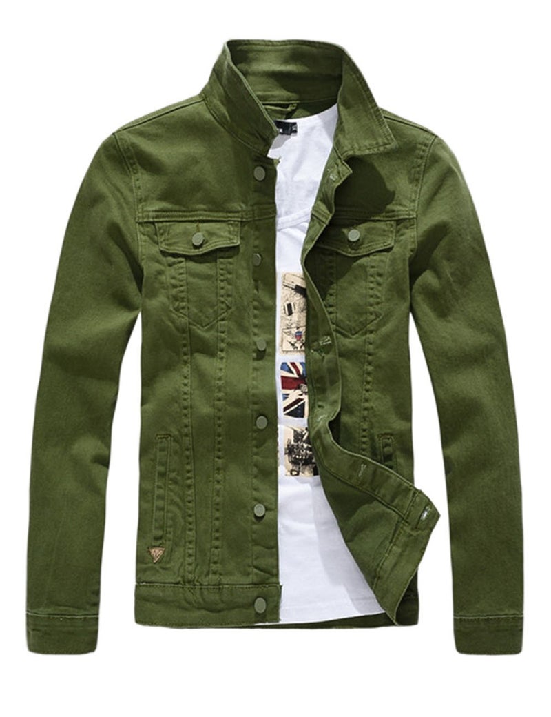 DSDZ Mens Classic Slim Fit Motorcycle Denim Jacket Coat Green MAsian 2XL - Image 2