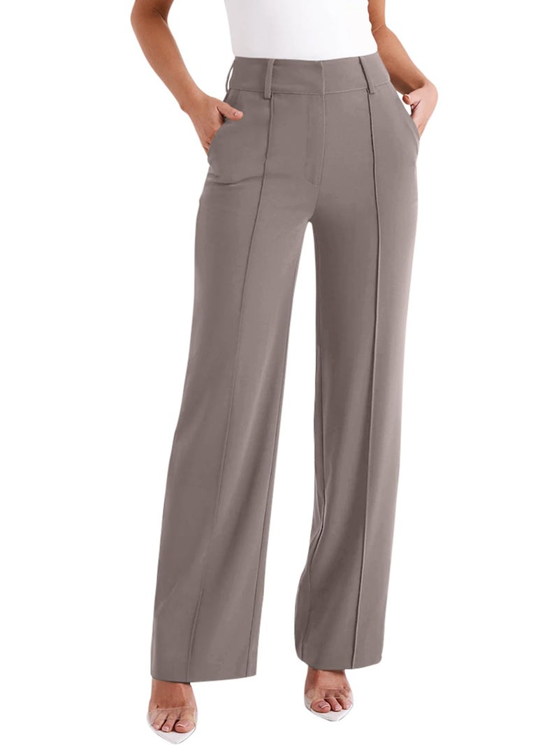 NIMIN Trousers Pants for Women Wide Leg Dressy Work Pants High Waisted Business Casual Outfits 2025 Summer Fashion Office Formal Slacks with Pockets Mocha Brown - Image 1