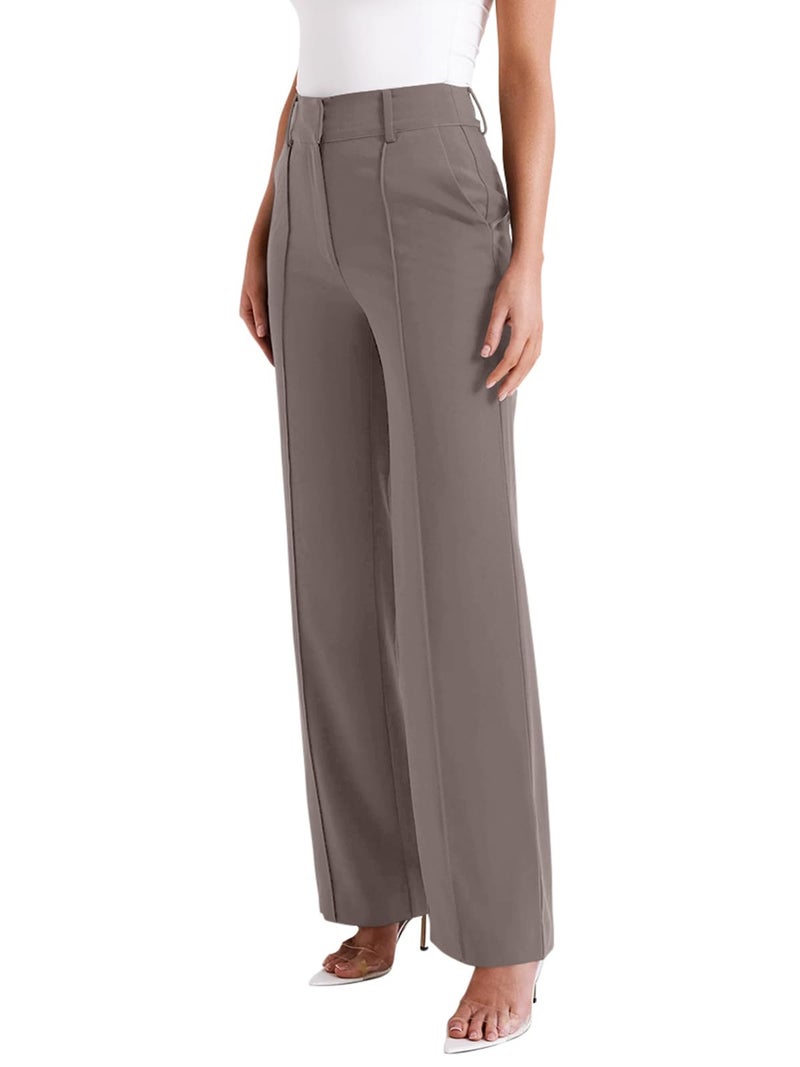 NIMIN Trousers Pants for Women Wide Leg Dressy Work Pants High Waisted Business Casual Outfits 2025 Summer Fashion Office Formal Slacks with Pockets Mocha Brown - Image 3