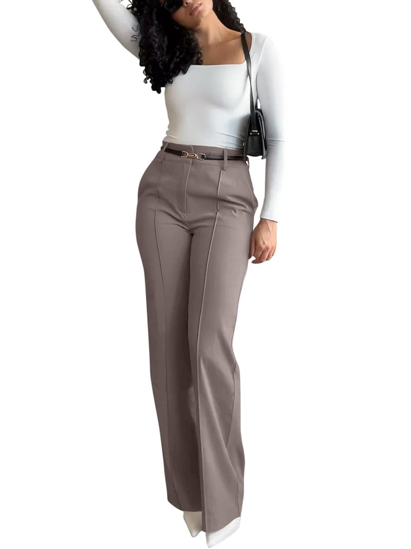 NIMIN Trousers Pants for Women Wide Leg Dressy Work Pants High Waisted Business Casual Outfits 2025 Summer Fashion Office Formal Slacks with Pockets Mocha Brown - Image 5