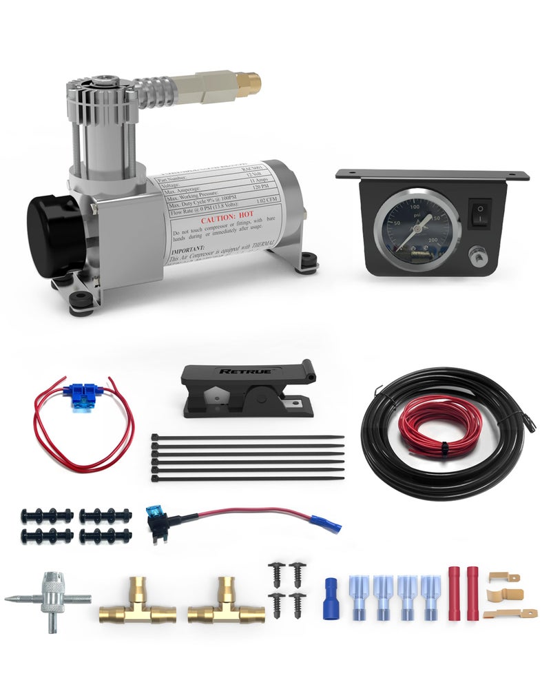 RETRUE Onboard Air Compressor System for Truck Airbag Suspension  Universal Air Bag Compressor kit for Ford F150 F250 F350 Chevrolet Silverado GMC Sierra Dodge Ram and More Air bags Kit