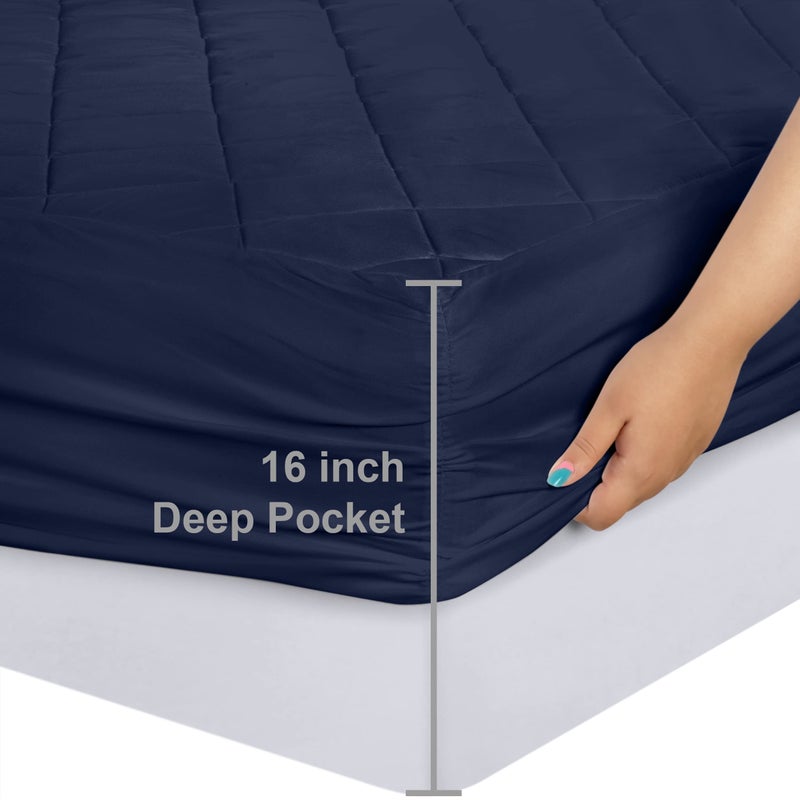 Utopia Bedding Quilted Fitted Mattress Pad, Full Size, Elastic Fitted Mattress Topper Protector and Cover Stretches up to 16 Inches Deep, Machine Washable (Navy) - Image 3