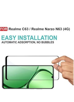ماركة غير محددة واقي شاشة زجاجي كامل 5D لريلمي C63/ريلمي C61/ريلمي نوت 60/ريلمي نارزو N63 5D إطار أسود  - Image 4