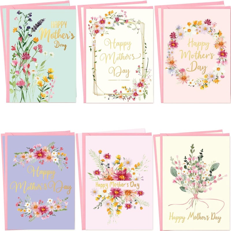 Fancy Land Gold Foil Happy Mother’s Day Greeting Cards with Envelopes 12PCS Flower Love Mom Cards Blank Inside - Image 1