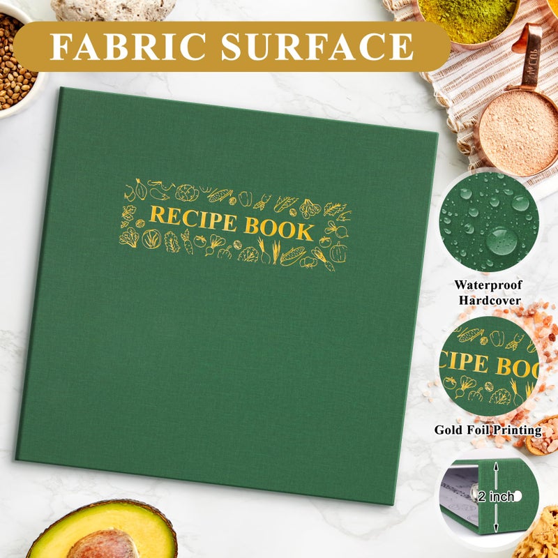 AKONEGE Recipe Binder 8.5"x11" 3 Ring Set Waterproof Recipe Book Binder with 75 Plastic Sleeves, 10 Dividers, 100 Recipe Cards, Labels & Stickers, Hardcover Cookbook for Baking Cooking, Dark Green - Image 3