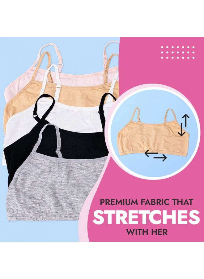 Popular Cotton Girls Training Bra - Cami Crop for Girls w Adjustable Straps. Pack 5 PK Neu 10/12 - Image 3