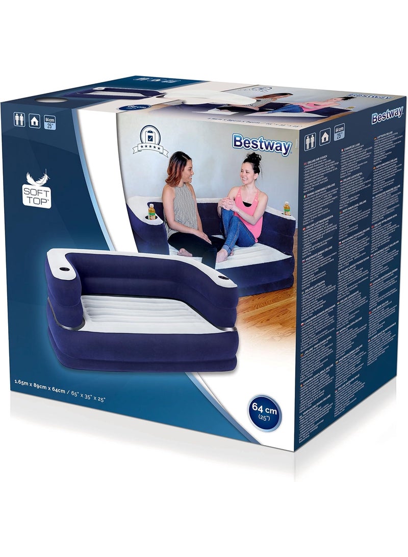 Bestway Inflatable 2-seater air sofa with cup holders – converts into a bed – air sofa with a velvet surface and comfortable backrest – air bed for camping, travel, and guests, for indoor and outdoor use. 75058 - Image 4