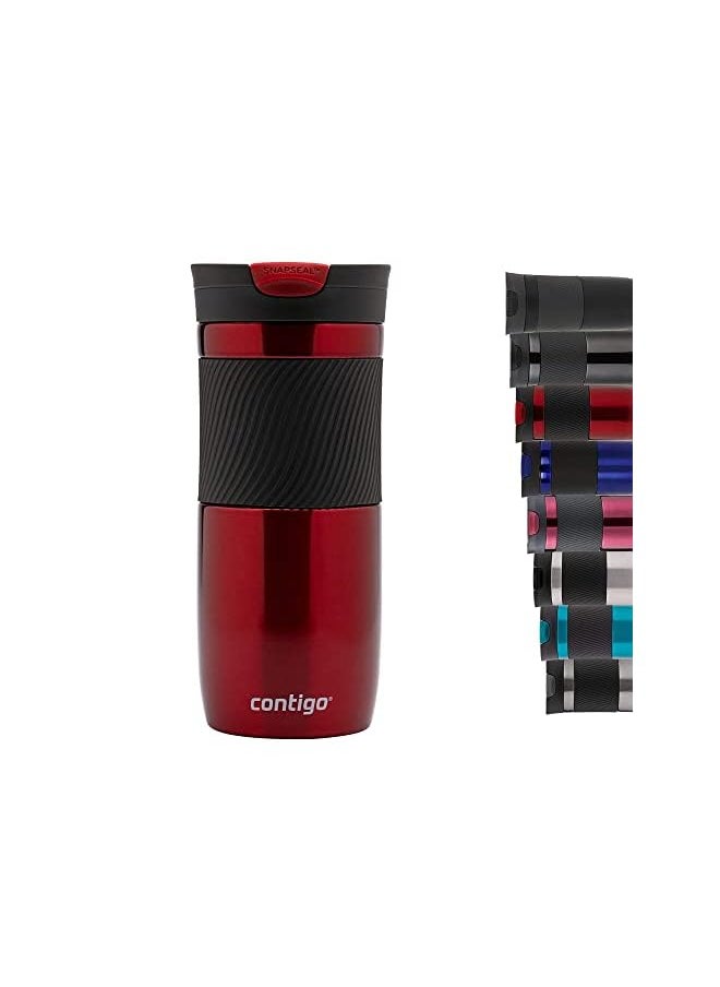 Contigo كوب سفر Snapseal مصنوع من الفولاذ المقاوم للصدأ، كوب حراري مفرغ من الهواء، كوب قهوة مانع للتسرب مع غطاء سهل التنظيف خالٍ من مادة BPA، 470 مل، أحمر  - Image 2