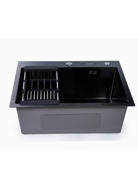 Premium Stainless Steel Kitchen Sink, 42x38x22 cm, Single Bowl, Black Finish, Durable Modern Design