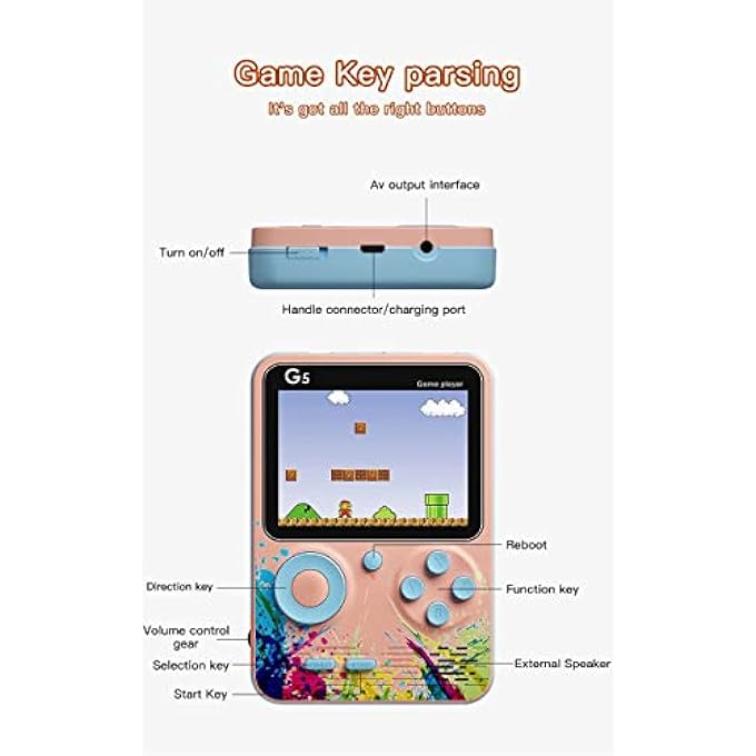 G5 RETRO 3 INCH HANDHELD GAME CONSOLE BUILT-IN 500 CLASSICAL FC GAMES SUPPORT FOR CONNECTING TV & TWO PLAYERS (BLUE) - Image 2